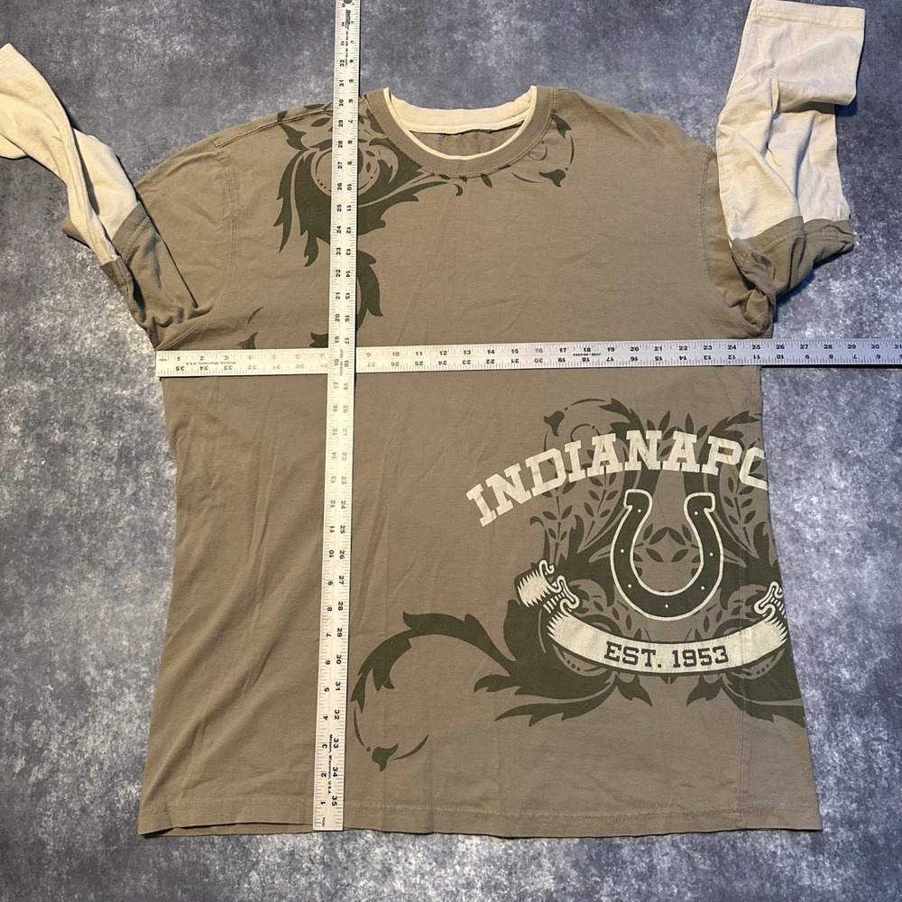 Y2K NFL Indianapolis Colts Double Sleeve Graphic T Shirt Men's XXL Tan Green‎ - Picture 4 of 4